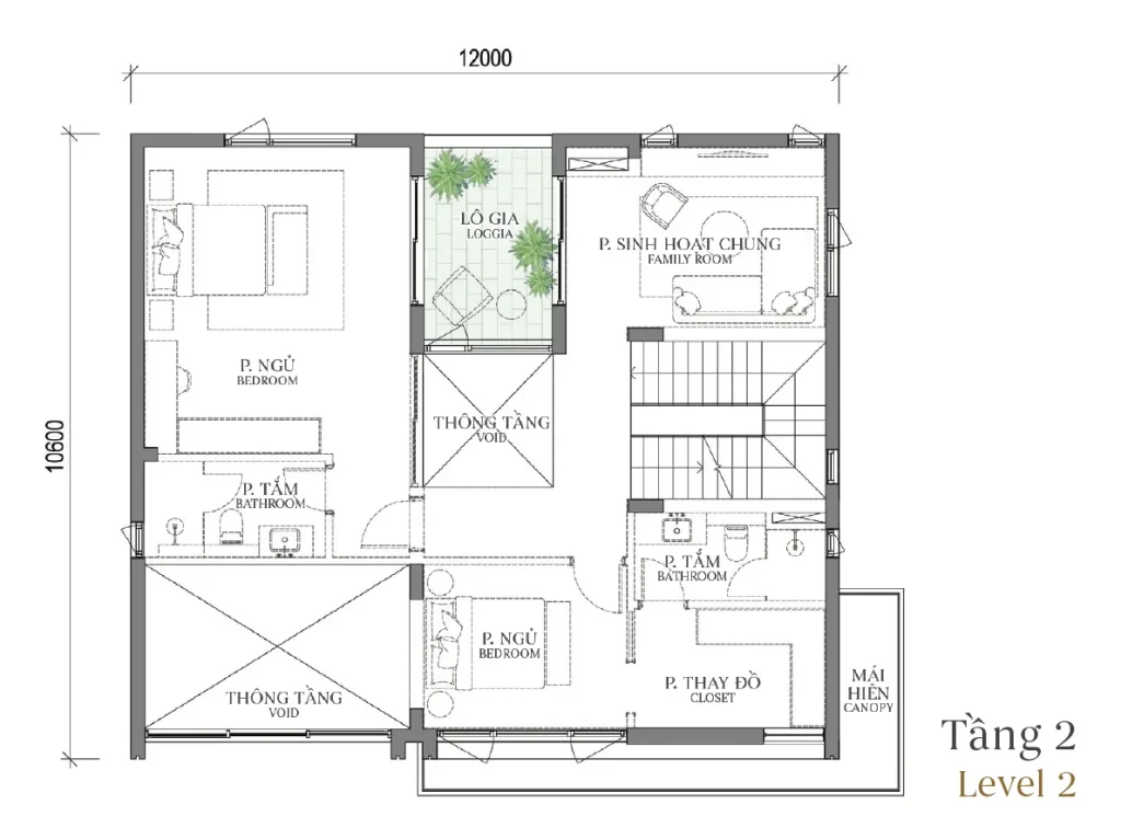 Mặt bằng tầng 2 mẫu DV1 Courtyard Villa (Biệt thự Đơn lập) – Regal West – The Fullton Regal