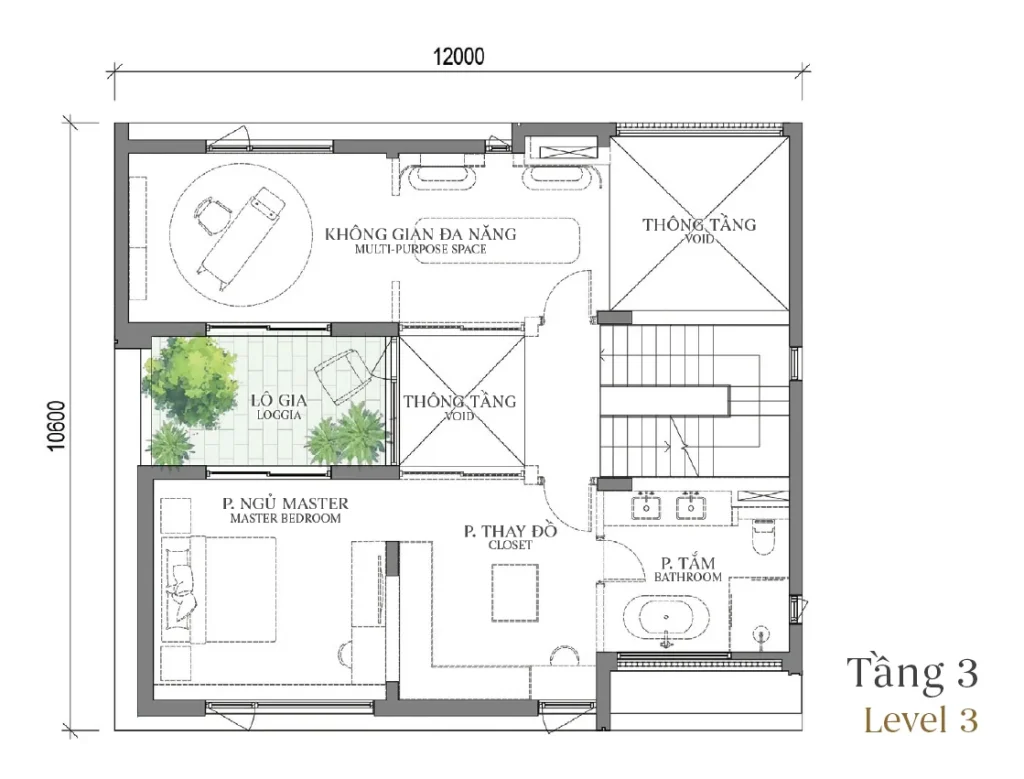Mặt bằng tầng 3 mẫu DV1 Courtyard Villa (Biệt thự Đơn lập) – Regal West – The Fullton Regal