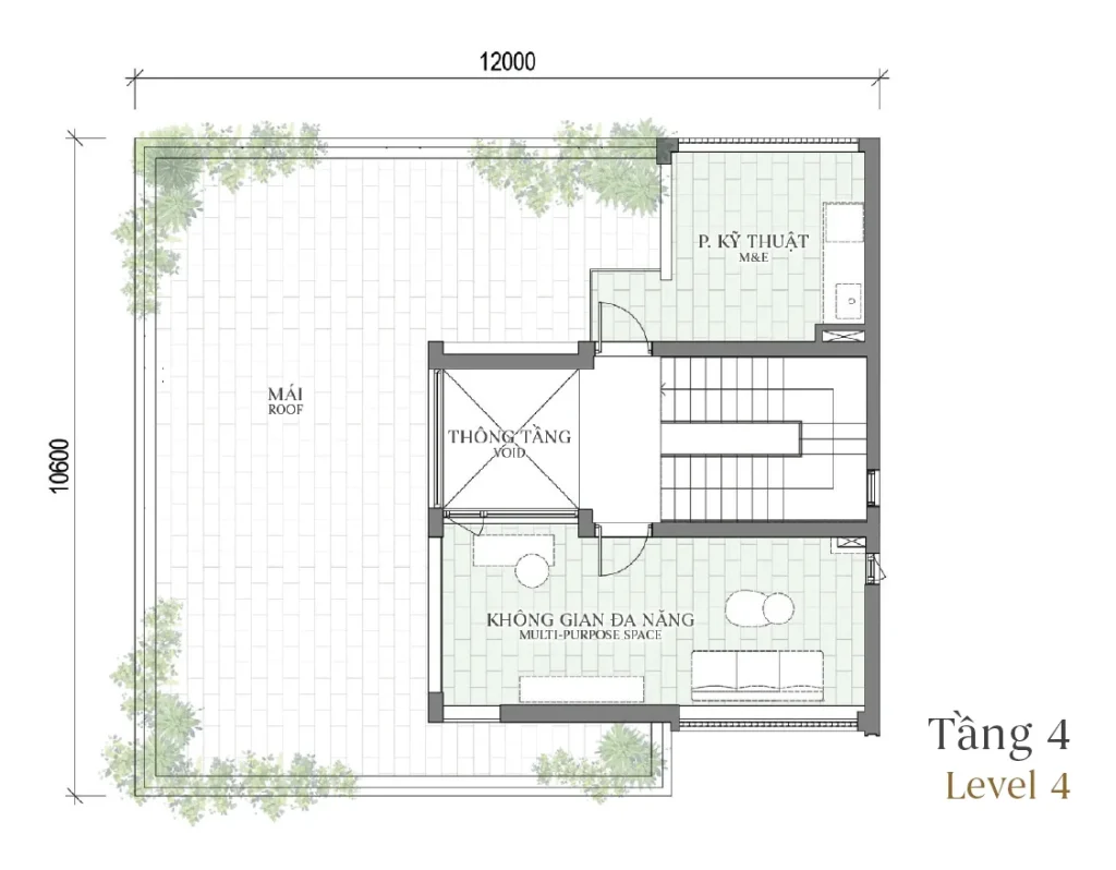 Mặt bằng tầng 4 mẫu DV1 Courtyard Villa (Biệt thự Đơn lập) – Regal West – The Fullton Regal