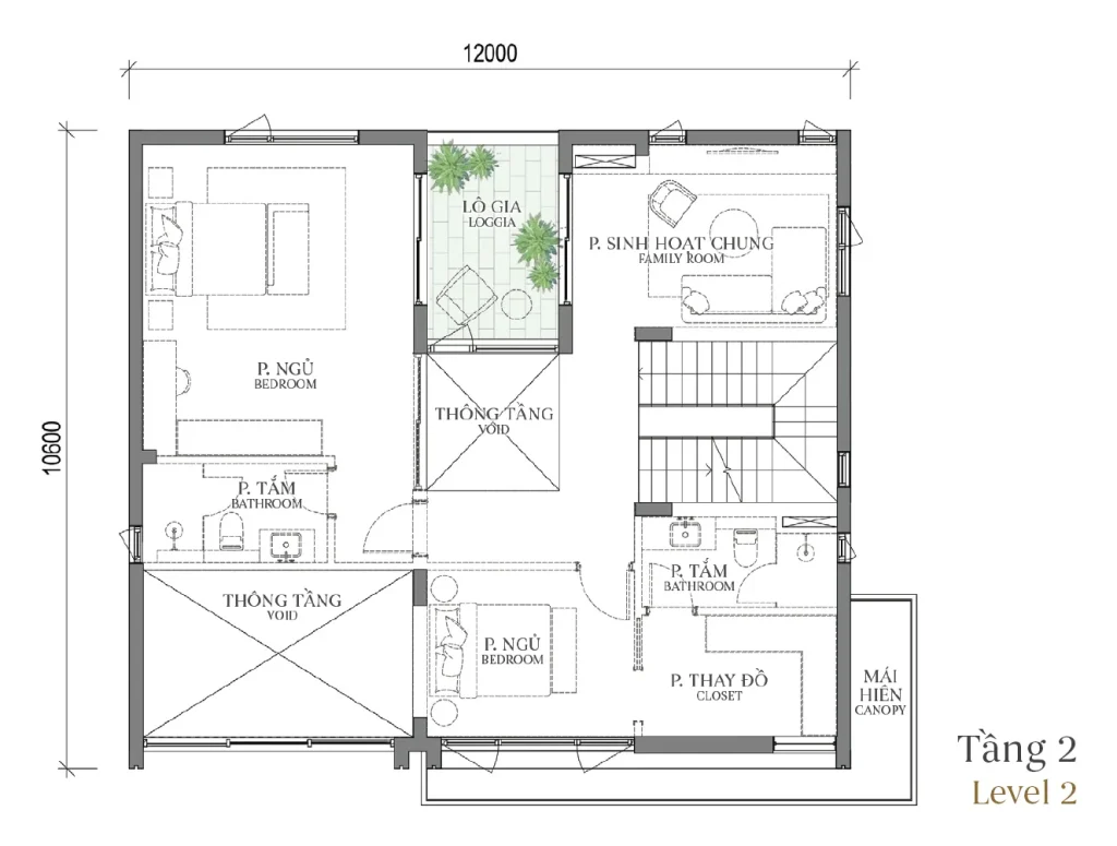 Mặt bằng tầng 2 mẫu DV1 (căn góc) Courtyard Villa (Biệt thự Đơn lập) – Regal West – The Fullton Regal