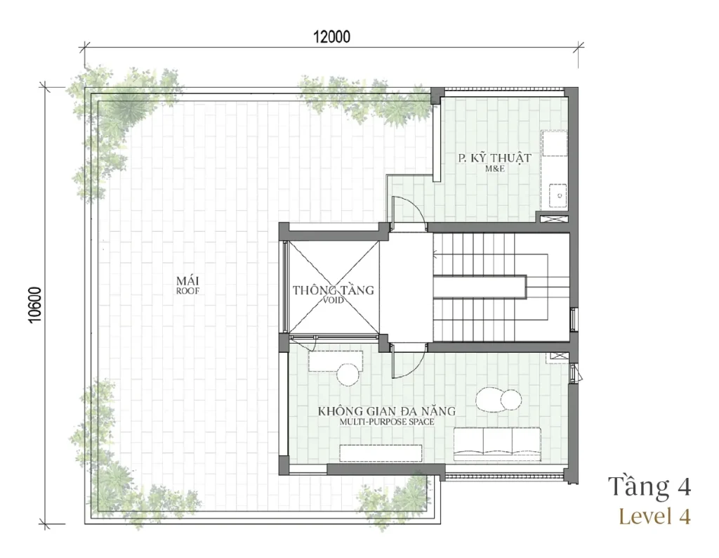 Mặt bằng tầng 4 mẫu DV1 (căn góc) Courtyard Villa (Biệt thự Đơn lập) – Regal West – The Fullton Regal