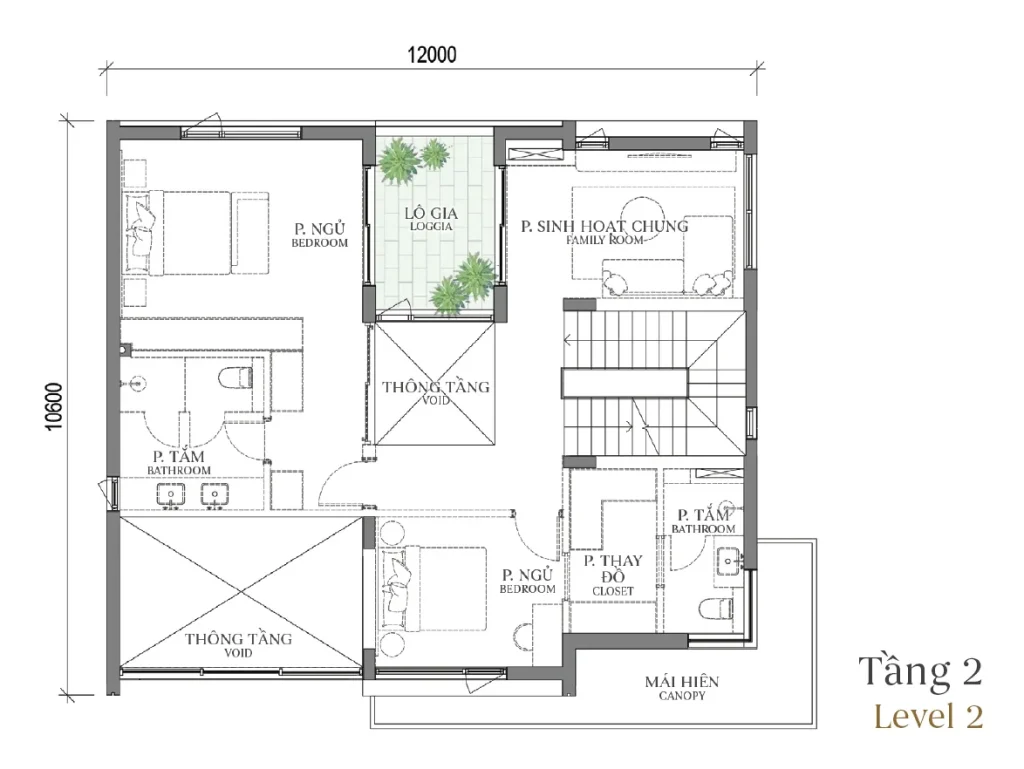 Mặt bằng tầng 2 mẫu DV3 Courtyard Villa (Biệt thự Đơn lập) – Regal East – The Fullton Regal