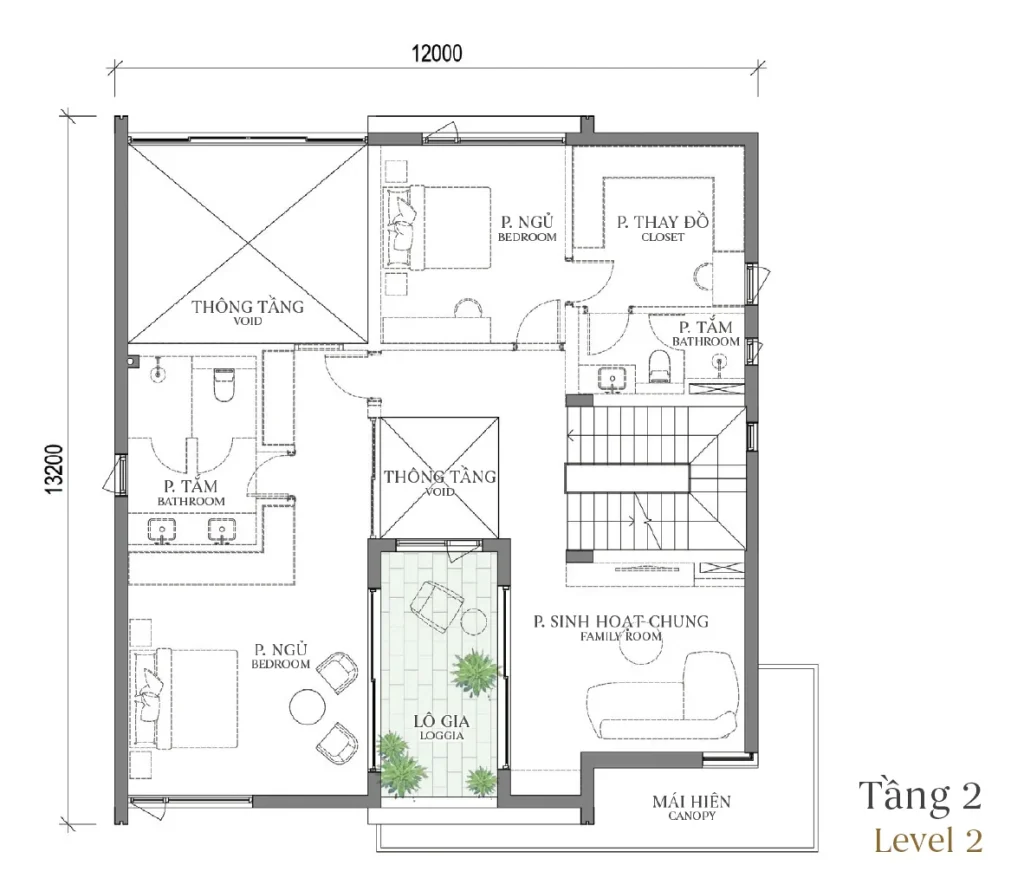 Mặt bằng tầng 2 mẫu DV4 Park Mansion (Biệt thự Công viên) – Regal East – The Fullton Regal