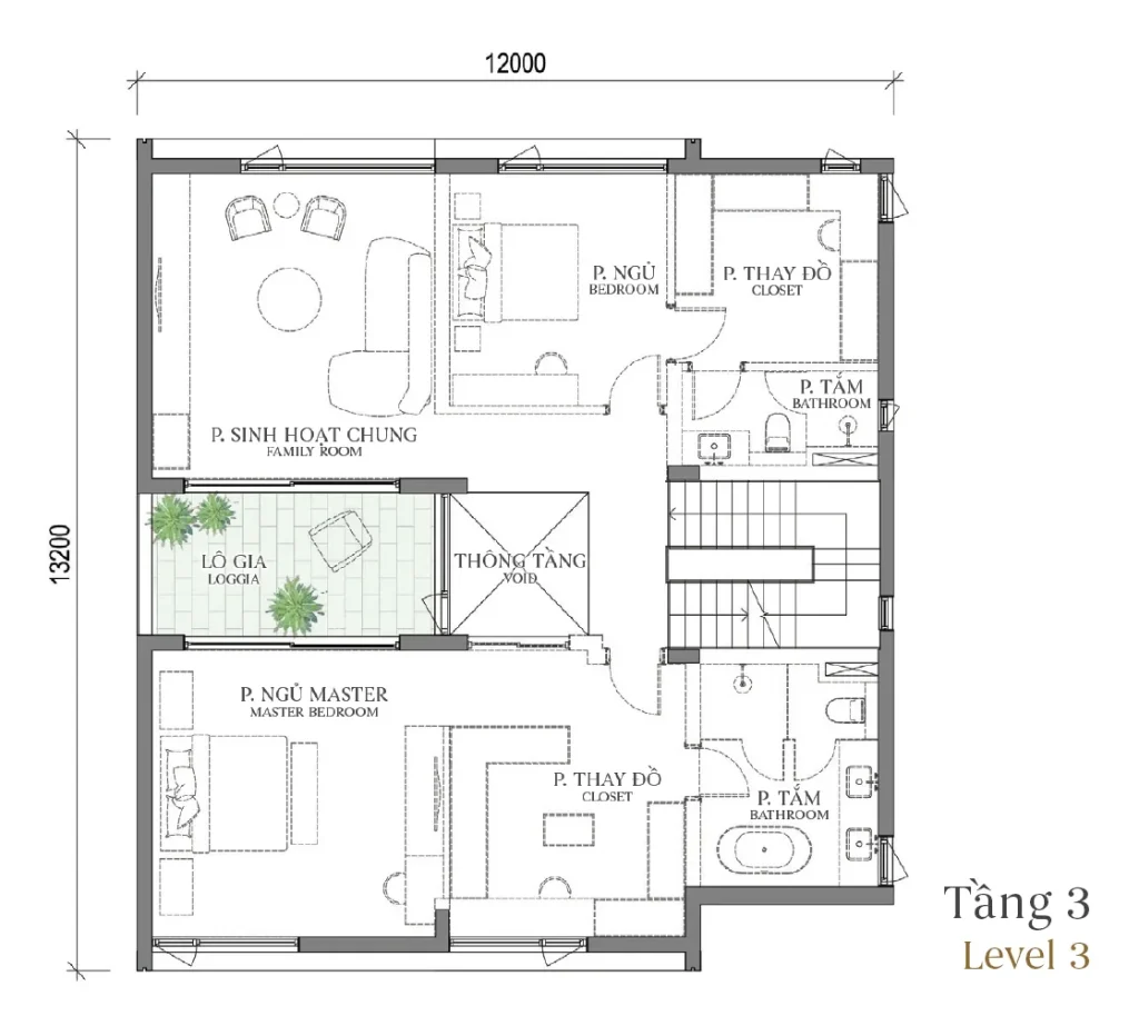 Mặt bằng tầng 3 mẫu DV4 Park Mansion (Biệt thự Công viên) – Regal East – The Fullton Regal