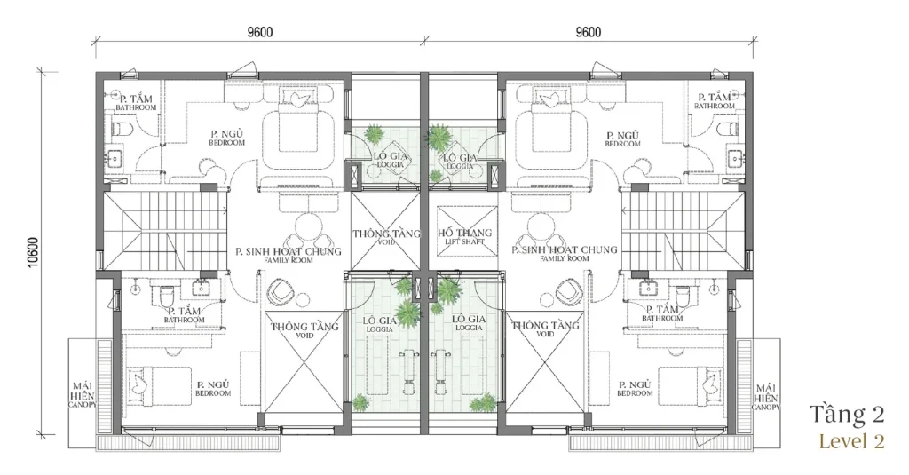 Mặt bằng tầng 2 mẫu SD1 Patio Twin Villa (Biệt thự Song lập) – Regal West – The Fullton Regal