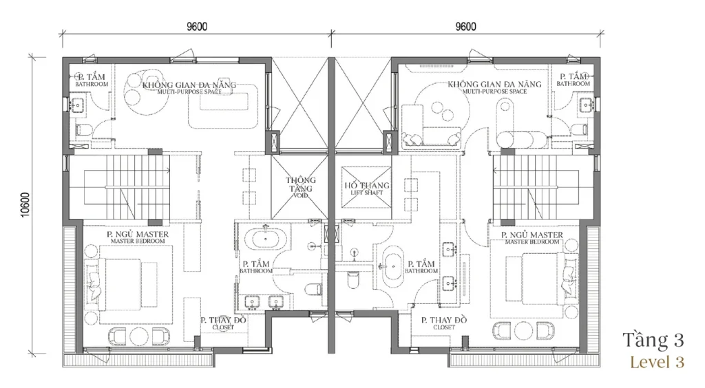 Mặt bằng tầng 3 mẫu SD1 Patio Twin Villa (Biệt thự Song lập) – Regal West – The Fullton Regal
