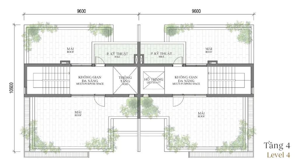 Mặt bằng tầng 4 mẫu SD1 Patio Twin Villa (Biệt thự Song lập) – Regal West – The Fullton Regal