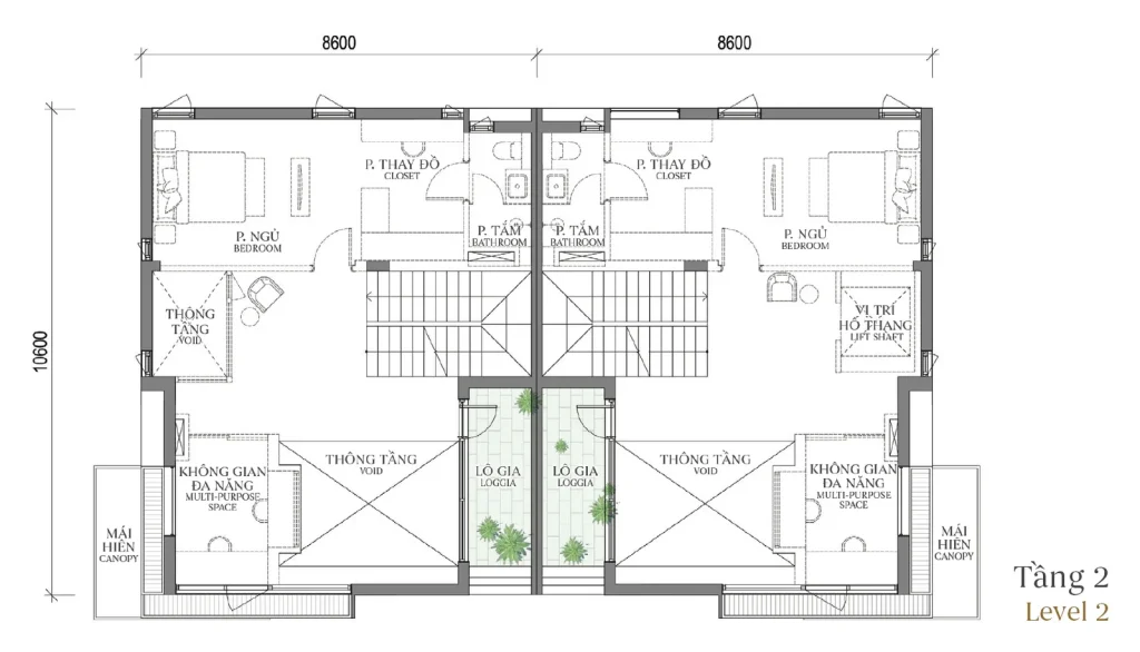 Mặt bằng tầng 2 mẫu SD2 Patio Twin Villa (Biệt thự Song lập) – Regal West – The Fullton Regal