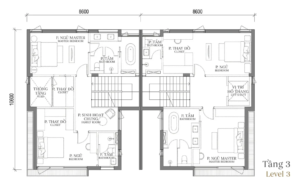 Mặt bằng tầng 3 mẫu SD2 Patio Twin Villa (Biệt thự Song lập) – Regal West – The Fullton Regal