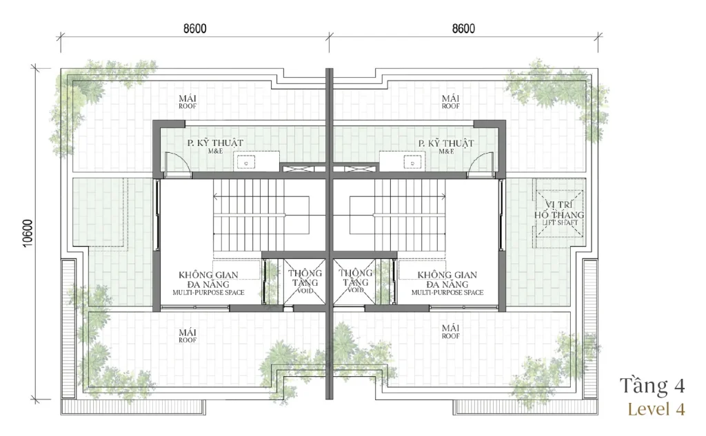 Mặt bằng tầng 4 mẫu SD2 Patio Twin Villa (Biệt thự Song lập) – Regal West – The Fullton Regal