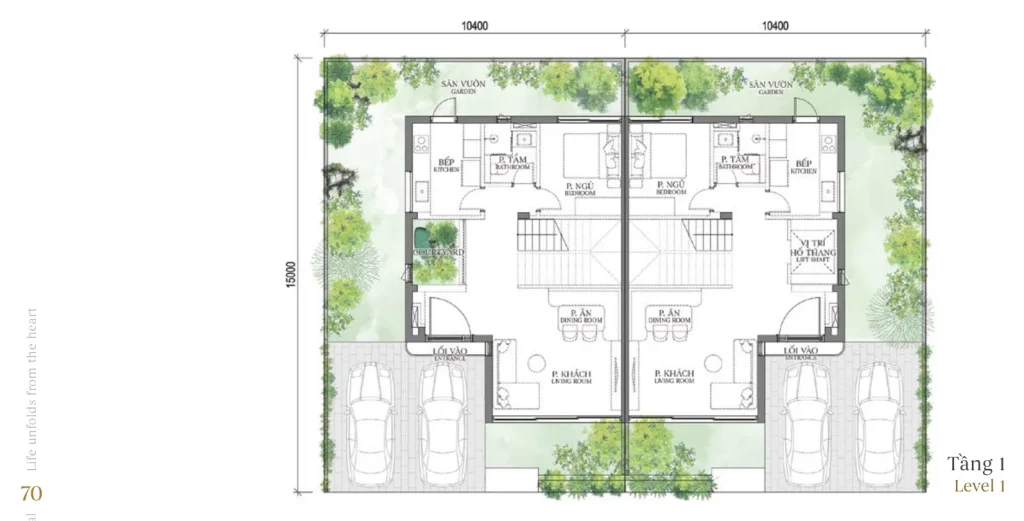 Mặt bằng tầng 1 mẫu SD3 Patio Twin Villa (Biệt thự Song lập) – Regal West – The Fullton Regal