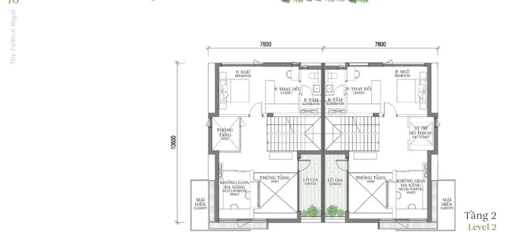 Mặt bằng tầng 2 mẫu SD3 Patio Twin Villa (Biệt thự Song lập) – Regal West – The Fullton Regal