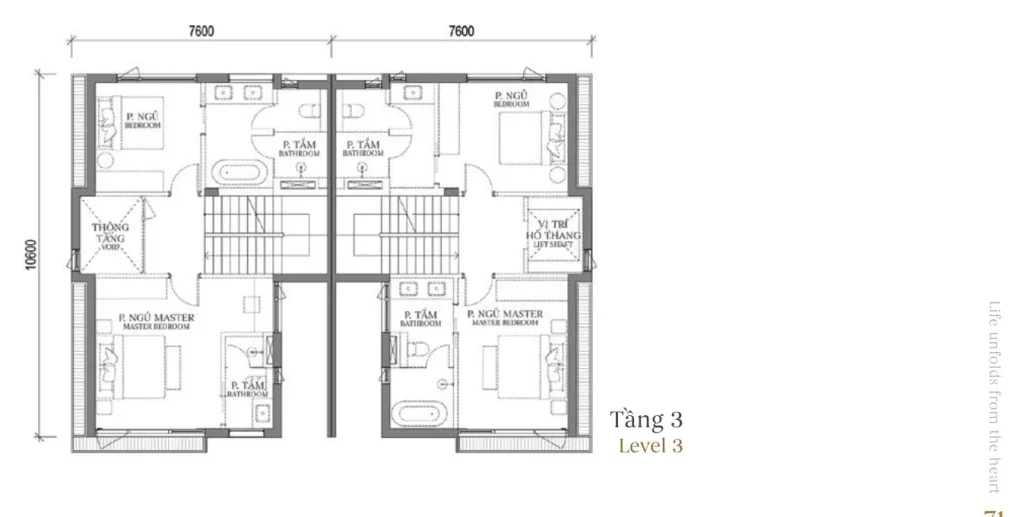 Mặt bằng tầng 3 mẫu SD3 Patio Twin Villa (Biệt thự Song lập) – Regal West – The Fullton Regal
