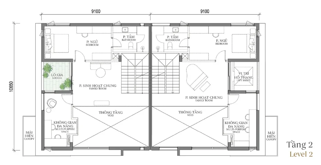Mặt bằng tầng 2 mẫu SD4 Patio Twin Villa (Biệt thự Song lập) – Regal East – The Fullton Regal