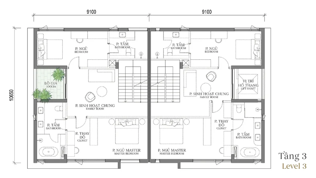 Mặt bằng tầng 3 mẫu SD4 Patio Twin Villa (Biệt thự Song lập) – Regal East – The Fullton Regal