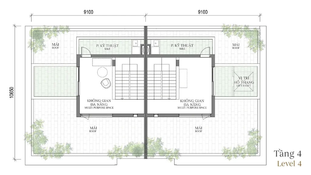 Mặt bằng tầng 4 mẫu SD4 Patio Twin Villa (Biệt thự Song lập) – Regal East – The Fullton Regal