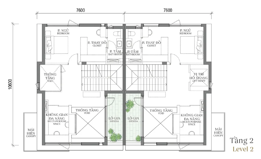 Mặt bằng tầng 2 mẫu SD5 Patio Twin Villa (Biệt thự Song lập) – Regal East – The Fullton Regal
