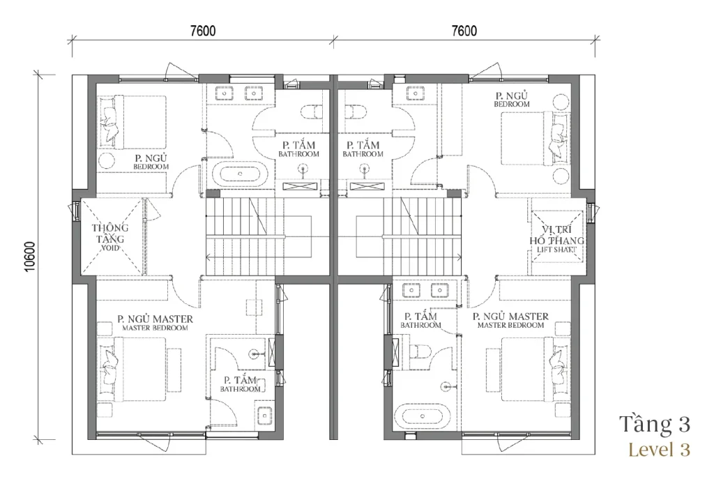 Mặt bằng tầng 3 mẫu SD5 Patio Twin Villa (Biệt thự Song lập) – Regal East – The Fullton Regal