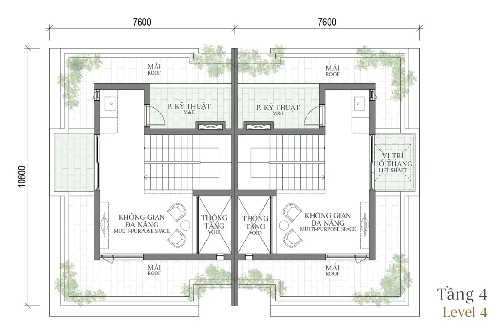 Mặt bằng tầng 4 mẫu SD5 Patio Twin Villa (Biệt thự Song lập) – Regal East – The Fullton Regal