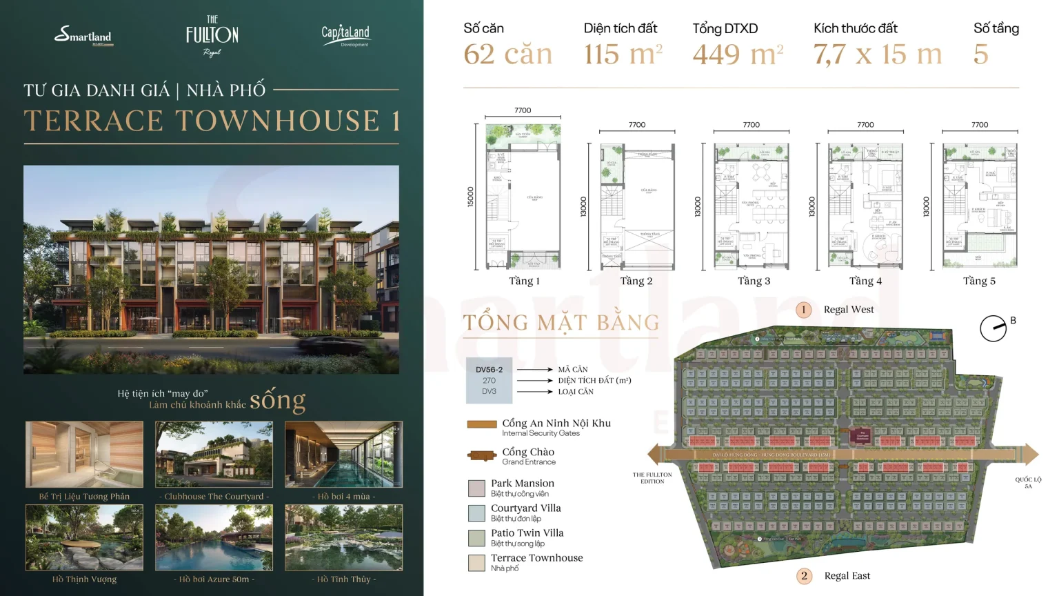 Tờ giới thiệu và vị trí trên tổng mặt bằng mẫu SH1 Terrace Townhouse (Nhà phố) – The Fullton Regal
