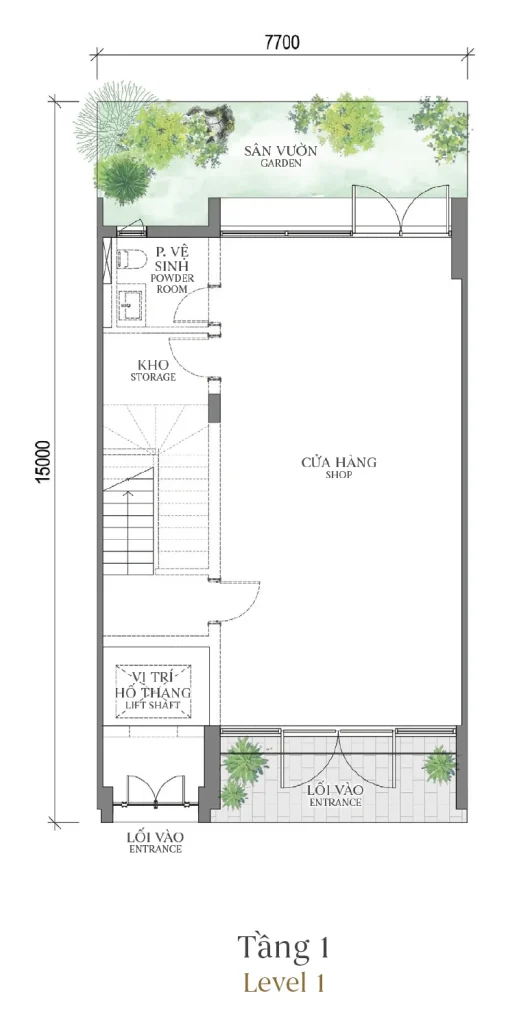 Mặt bằng tầng 1 mẫu SH1 Terrace Townhouse (Nhà phố) – The Fullton Regal