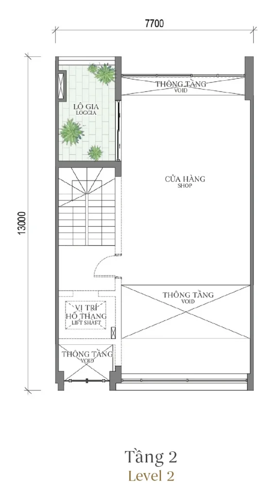 Mặt bằng tầng 2 mẫu SH1 Terrace Townhouse (Nhà phố) – The Fullton Regal
