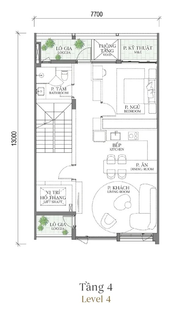 Mặt bằng tầng 4 mẫu SH1 Terrace Townhouse (Nhà phố) – The Fullton Regal