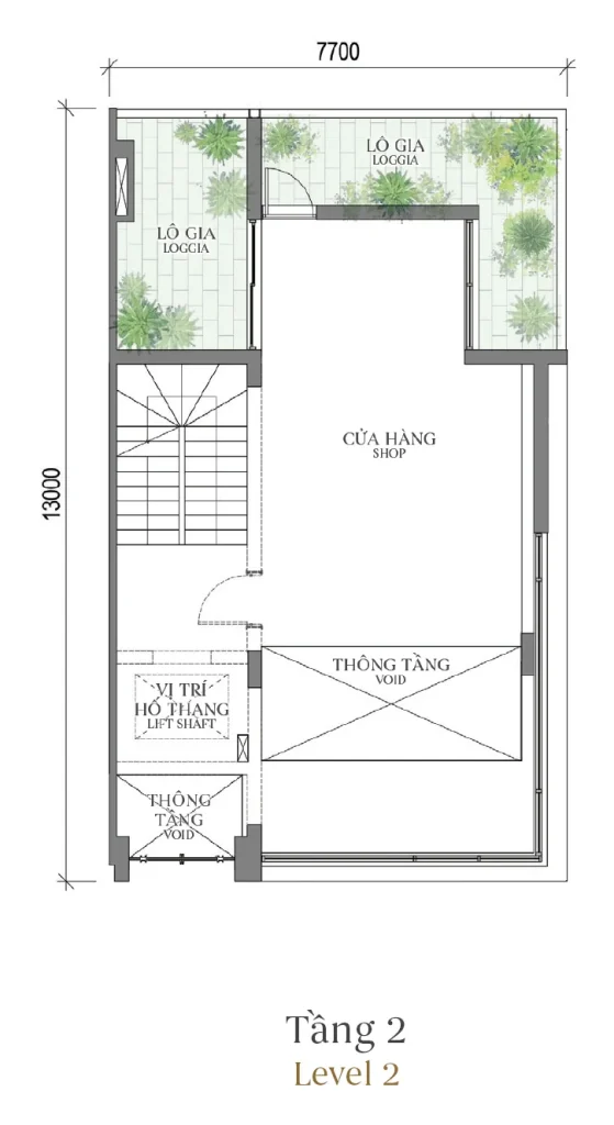 Mặt bằng tầng 2 mẫu SH2 Terrace Townhouse (Nhà phố) – The Fullton Regal