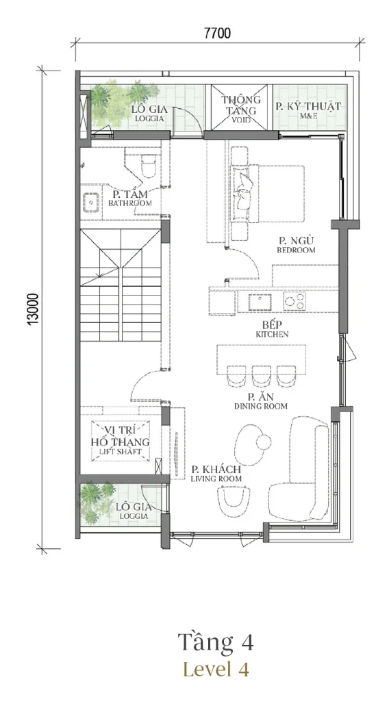 Mặt bằng tầng 4 mẫu SH2 Terrace Townhouse (Nhà phố) – The Fullton Regal