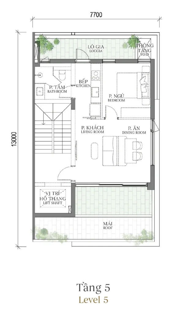 Mặt bằng tầng 5 mẫu SH2 Terrace Townhouse (Nhà phố) – The Fullton Regal