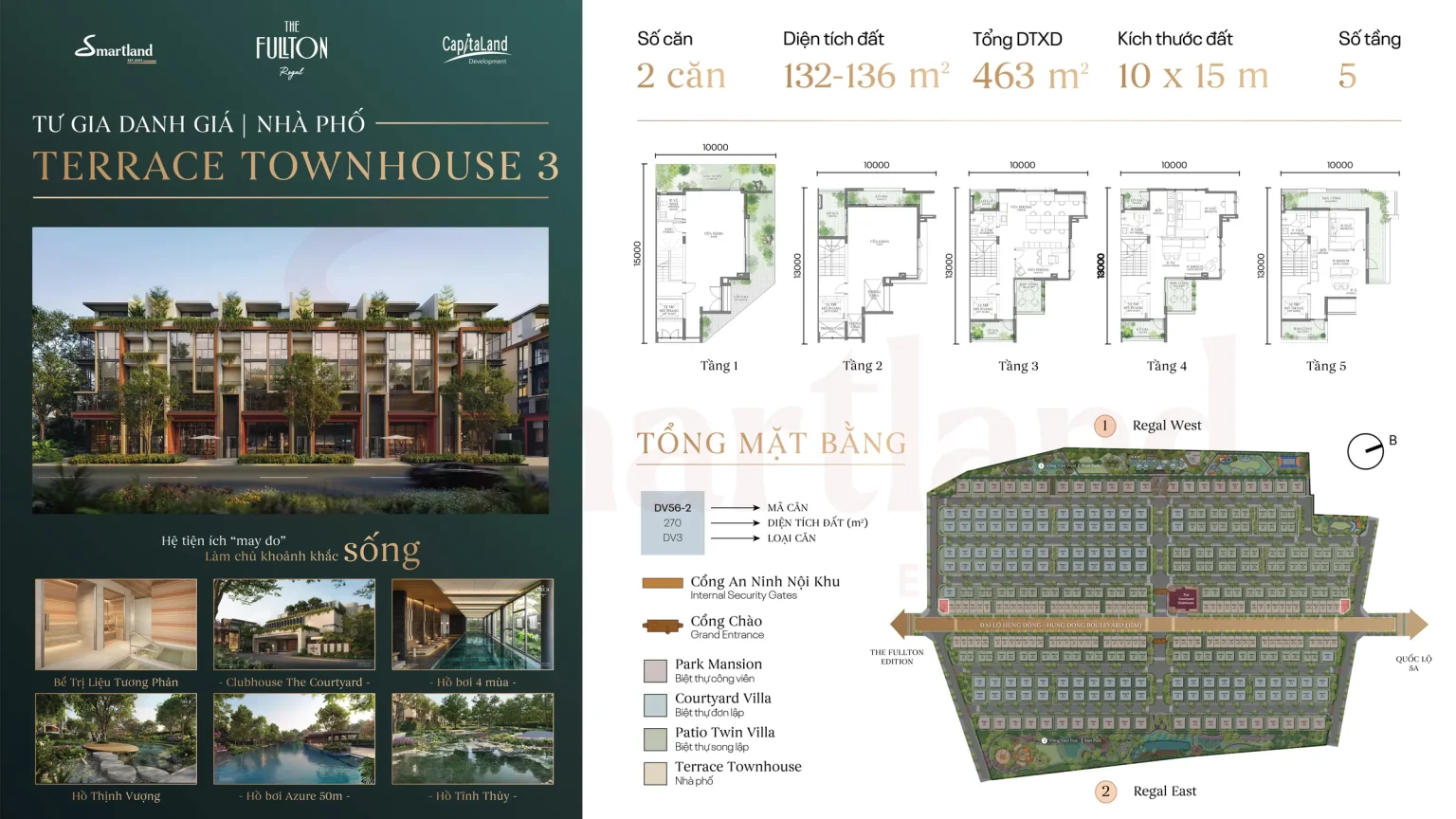 Tờ giới thiệu và vị trí trên tổng mặt bằng mẫu SH3 Terrace Townhouse (Nhà phố) – The Fullton Regal