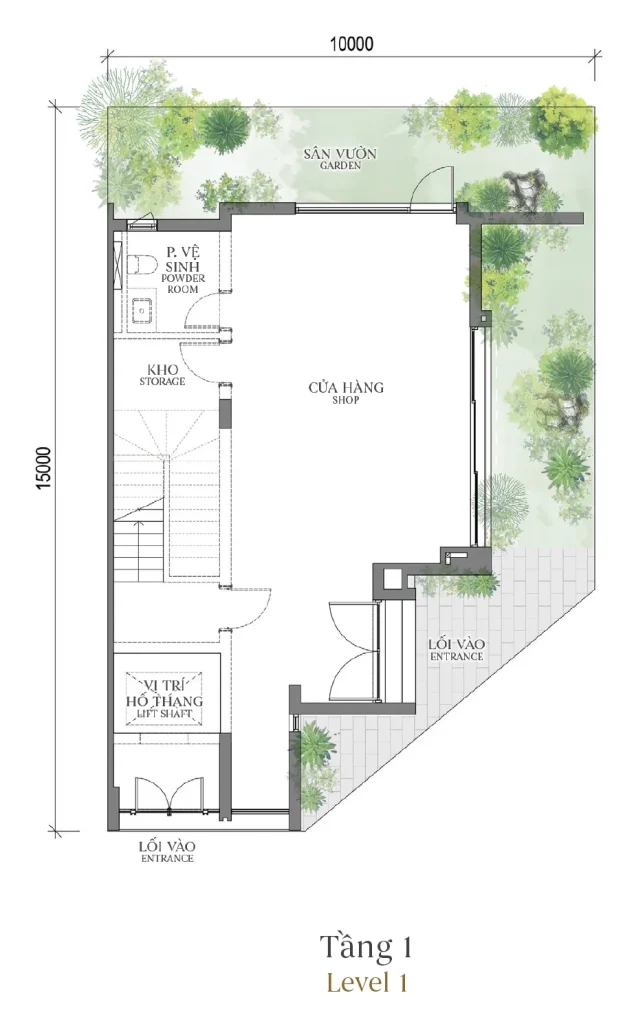 Mặt bằng tầng 1 mẫu SH3 Terrace Townhouse (Nhà phố) – The Fullton Regal