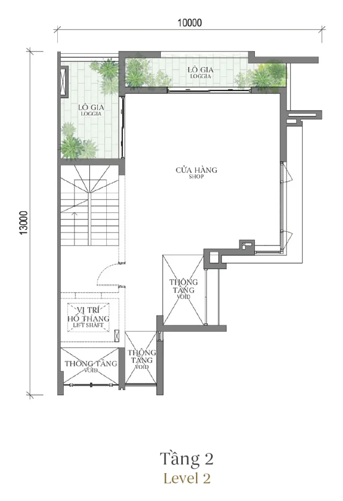 Mặt bằng tầng 2 mẫu SH3 Terrace Townhouse (Nhà phố) – The Fullton Regal