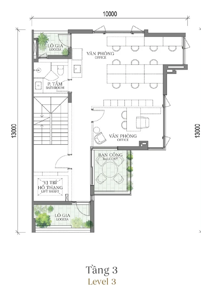 Mặt bằng tầng 3 mẫu SH3 Terrace Townhouse (Nhà phố) – The Fullton Regal