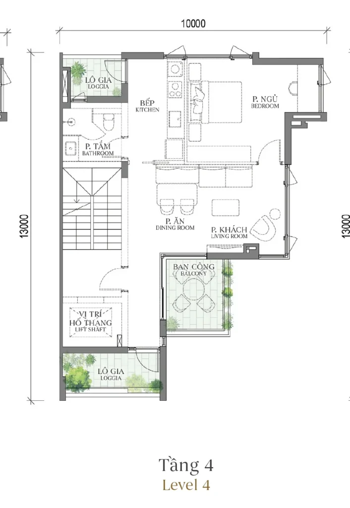 Mặt bằng tầng 4 mẫu SH3 Terrace Townhouse (Nhà phố) – The Fullton Regal