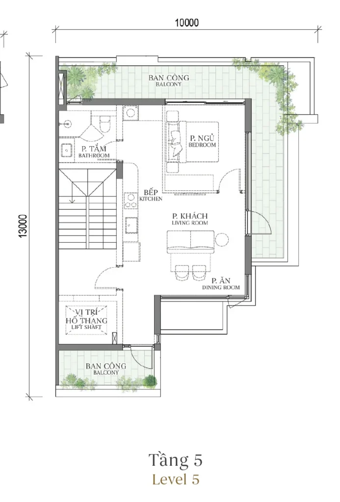 Mặt bằng tầng 5 mẫu SH3 Terrace Townhouse (Nhà phố) – The Fullton Regal