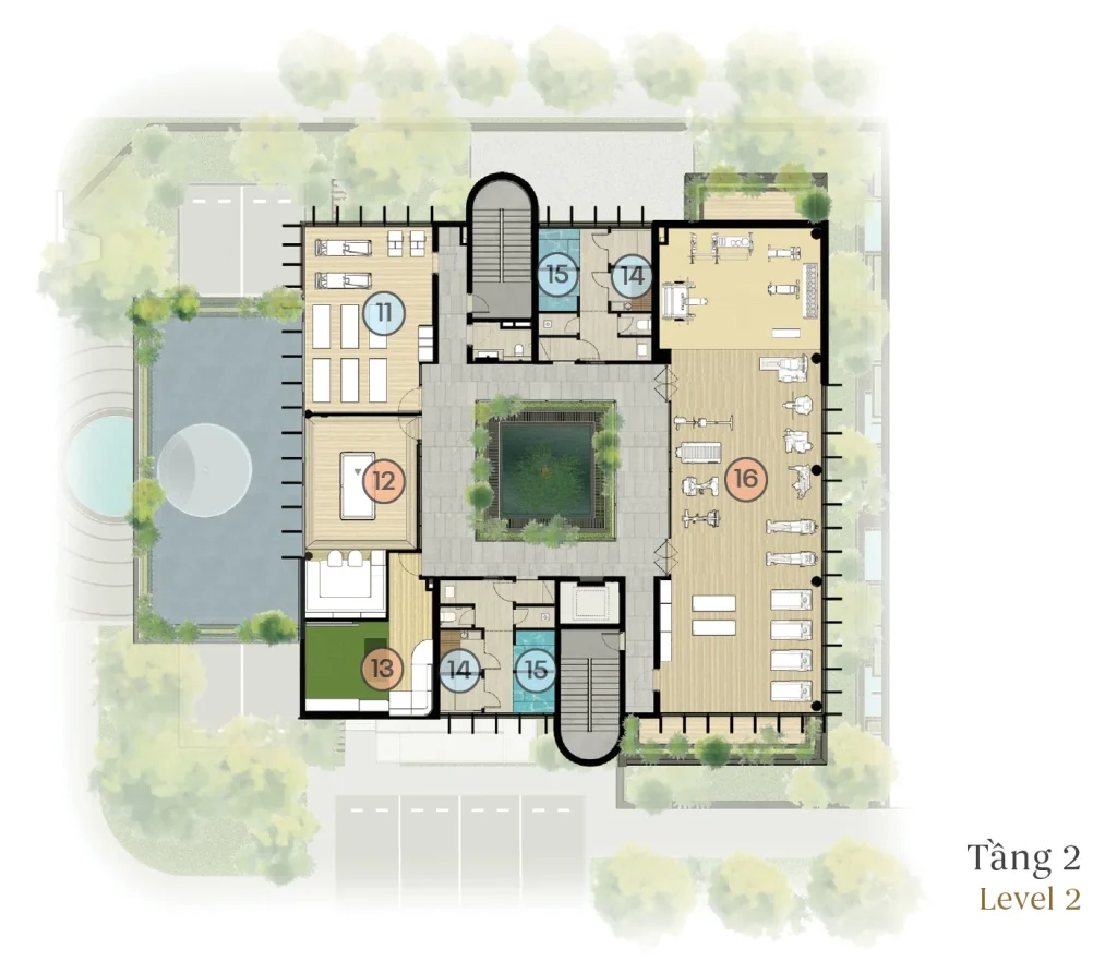 Mặt bằng tiện ích Clubhouse The Courtyard – tầng 2