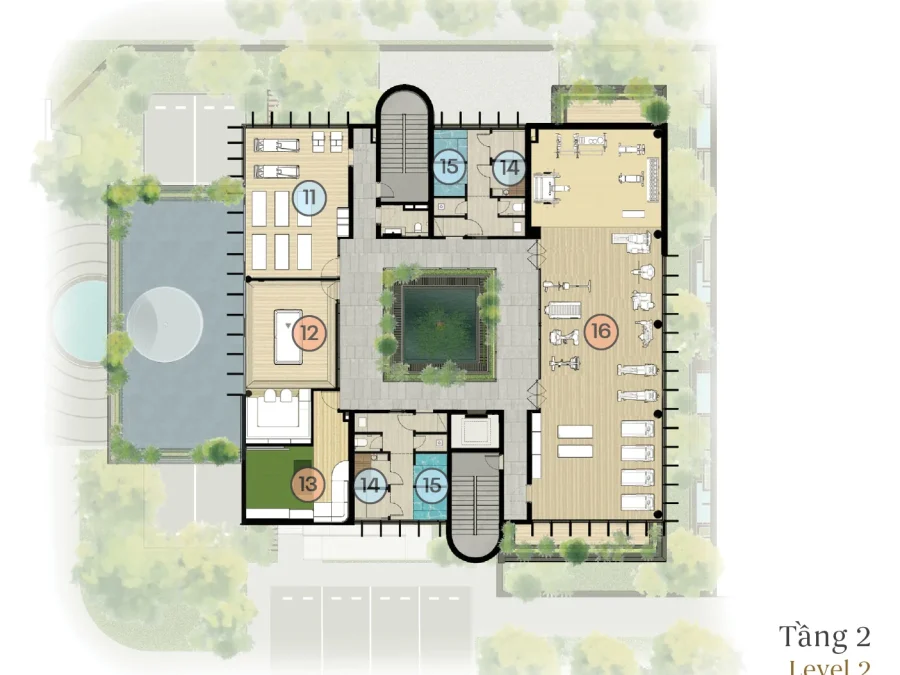 Mặt bằng tiện ích Clubhouse The Courtyard – tầng 2