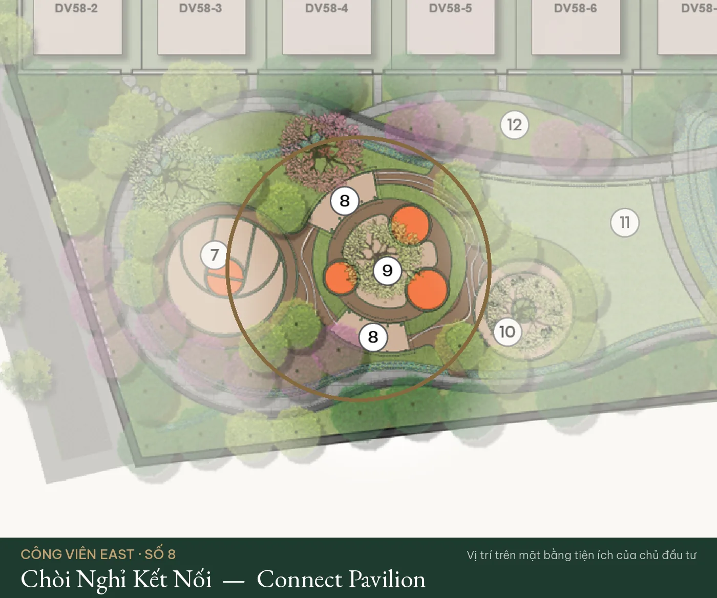 Vị trí số 8 – Chòi Nghỉ Kết Nối (Connect Pavilion) trên mặt bằng tiện ích Công Viên East – The Fullton Regal
