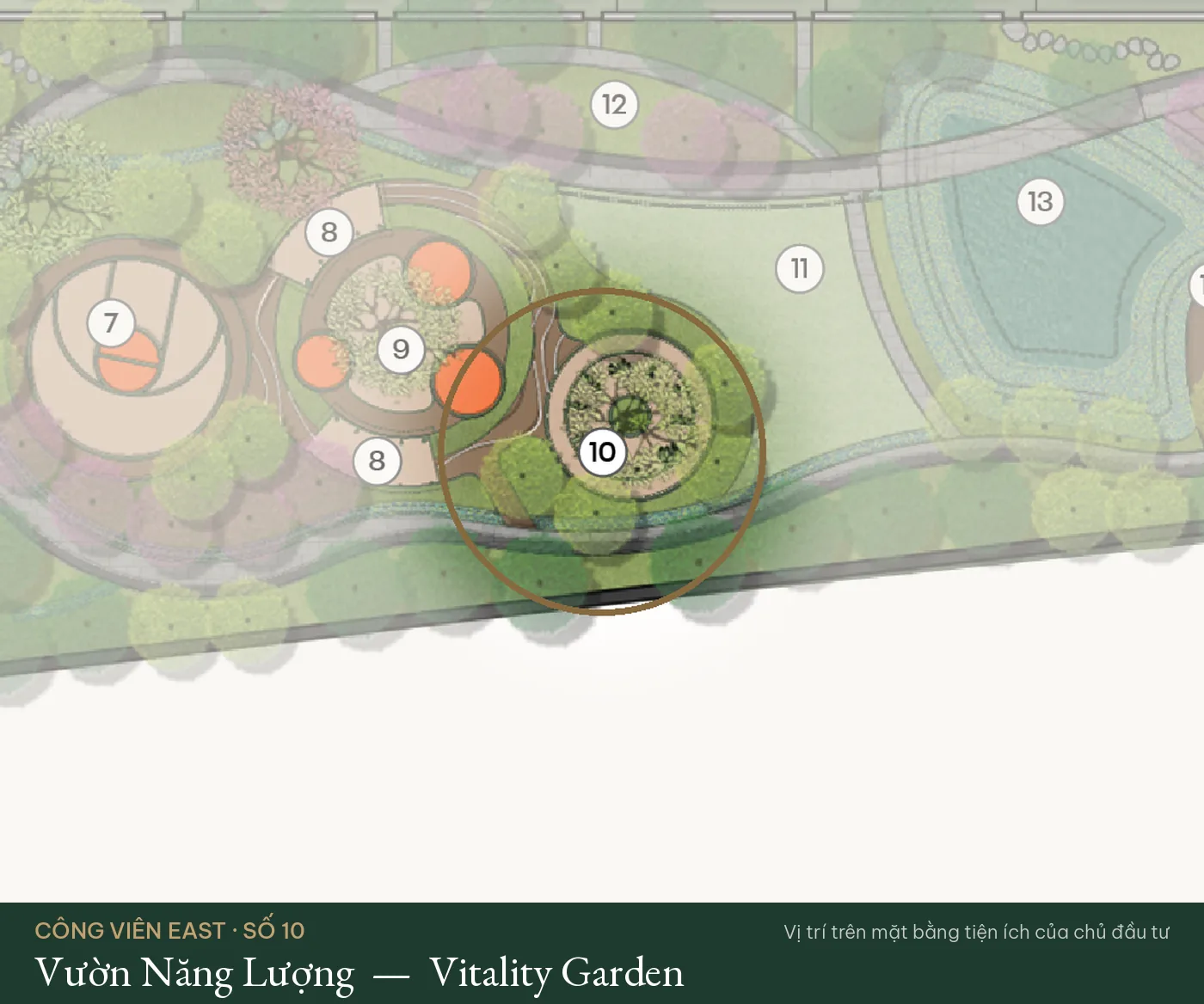 Vị trí số 10 – Vườn Năng Lượng (Vitality Garden) trên mặt bằng tiện ích Công Viên East – The Fullton Regal