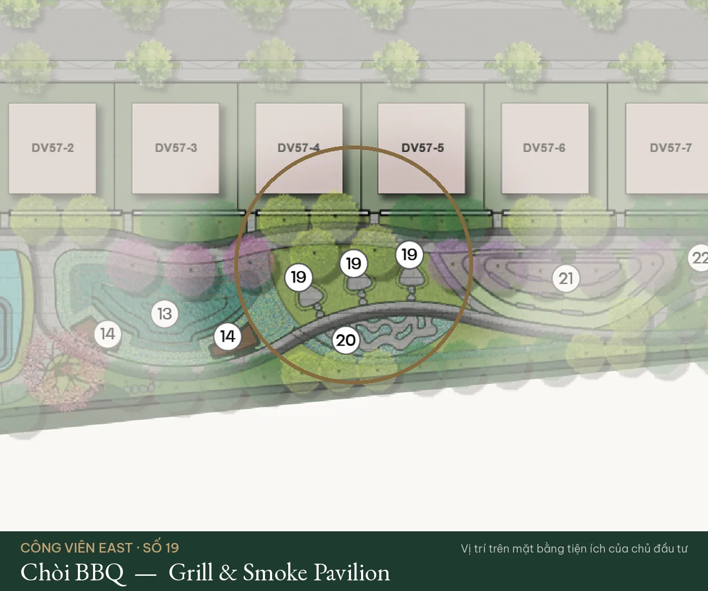 Vị trí số 19 – Chòi BBQ (Grill & Smoke Pavilion) trên mặt bằng tiện ích Công Viên East – The Fullton Regal