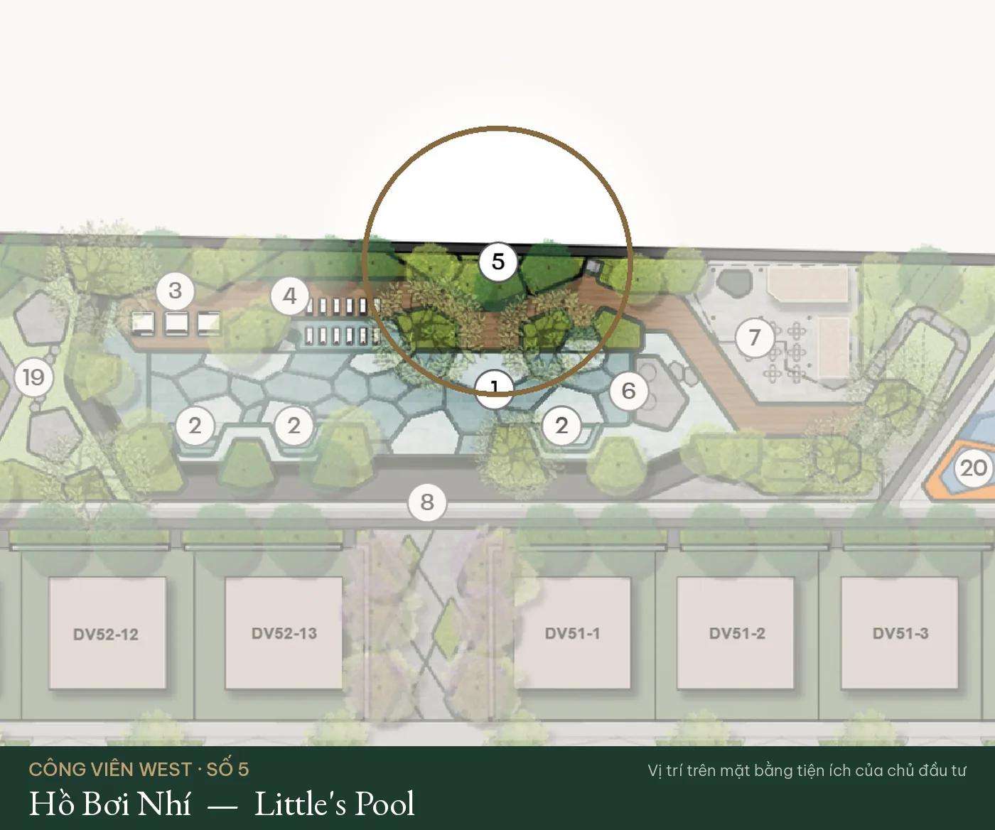 Vị trí số 5 – Hồ Bơi Nhí (Little's Pool) trên mặt bằng tiện ích Công Viên West – The Fullton Regal