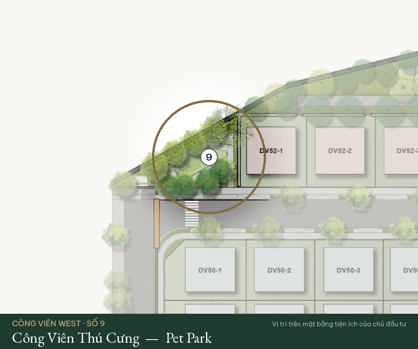 Vị trí số 9 – Công Viên Thú Cưng (Pet Park) trên mặt bằng tiện ích Công Viên West – The Fullton Regal
