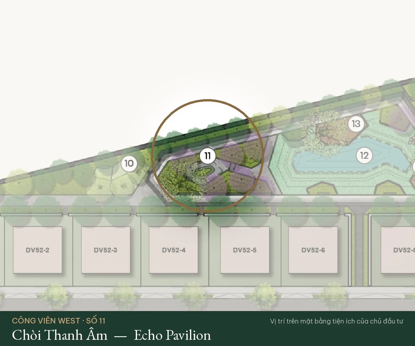Vị trí số 11 – Chòi Thanh Âm (Echo Pavilion) trên mặt bằng tiện ích Công Viên West – The Fullton Regal