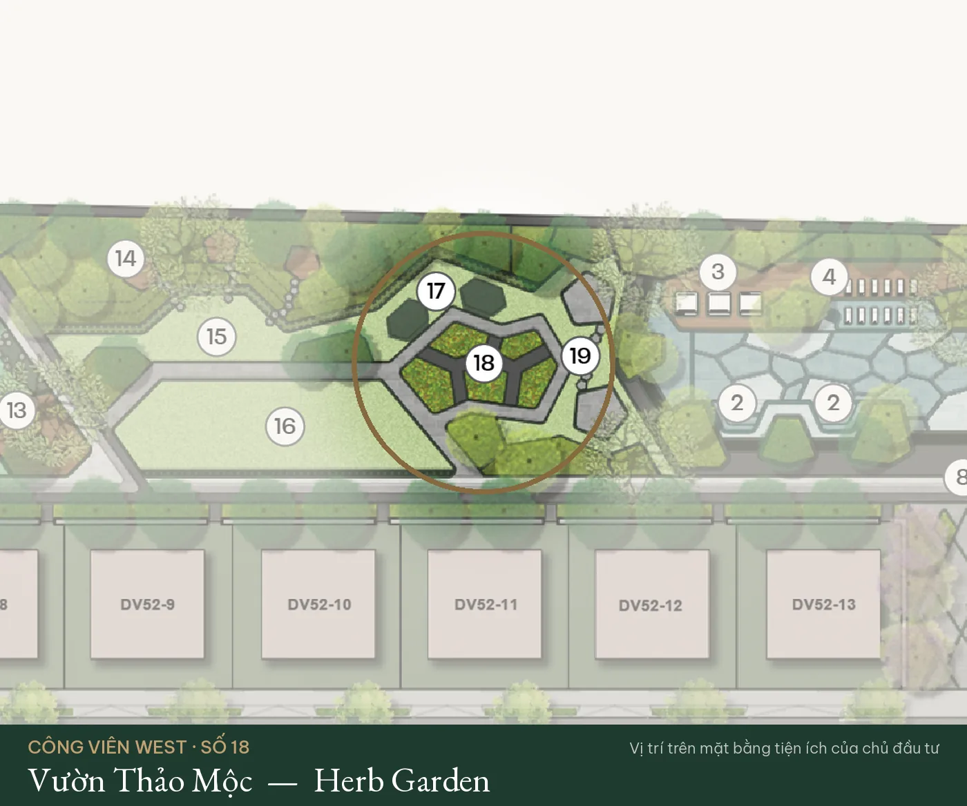 Vị trí số 18 – Vườn Thảo Mộc (Herb Garden) trên mặt bằng tiện ích Công Viên West – The Fullton Regal