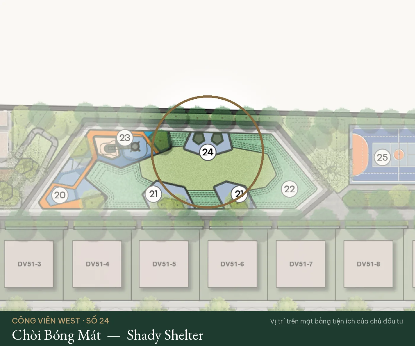 Vị trí số 24 – Chòi Bóng Mát (Shady Shelter) trên mặt bằng tiện ích Công Viên West – The Fullton Regal